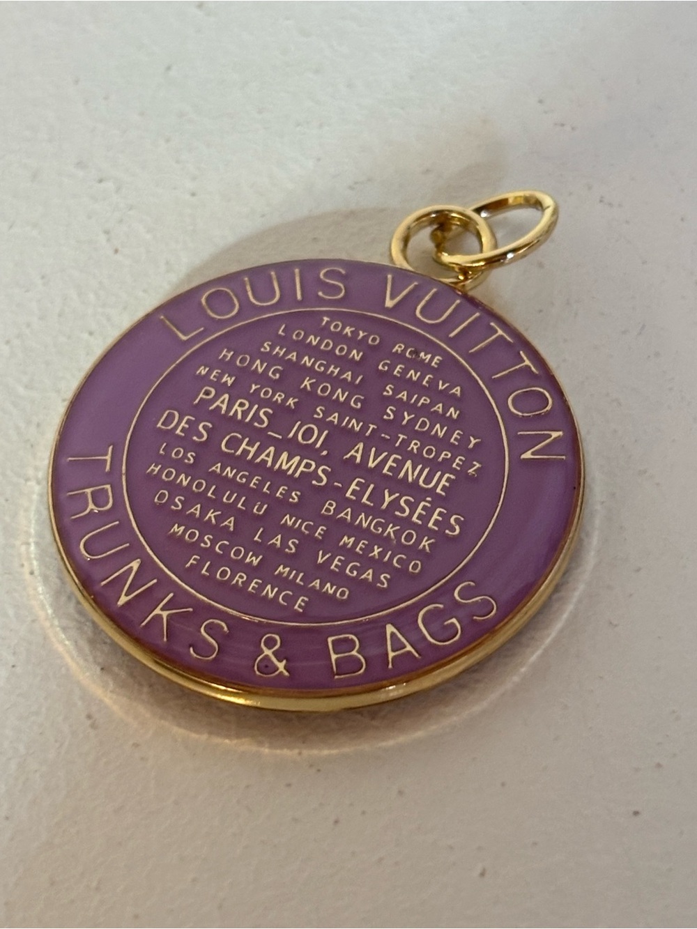 LV Trunks & Bags Lavender Enamel Gold Tone Charm Pendant - Picture 6 of 6